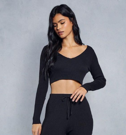 Knitted Ribbed Off The Shoulder Legging Co-ord