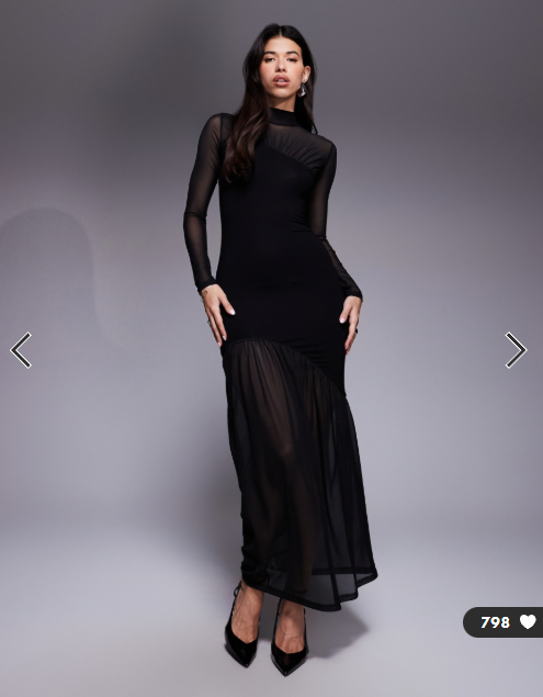 ASOS DESIGN sheer panelled mesh high neck maxi in black
