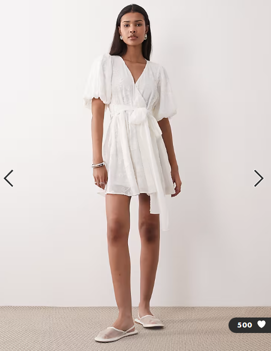 Gina Tricot embroidered mini dress with puff sleeves in off white