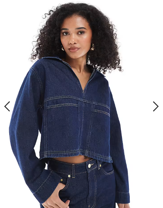 ASOS DESIGN denim cropped rugby top in rinse