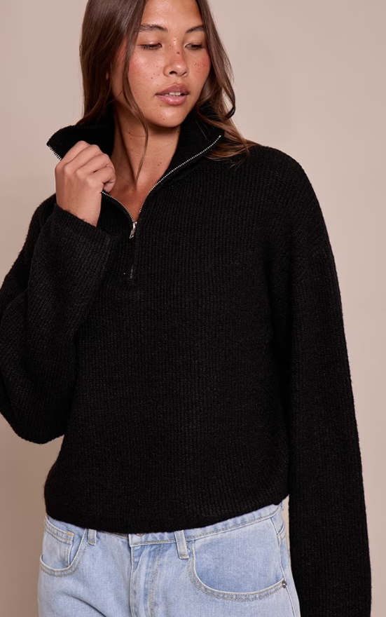 Prettylittlething Black Half Zip Soft Knit Jumper