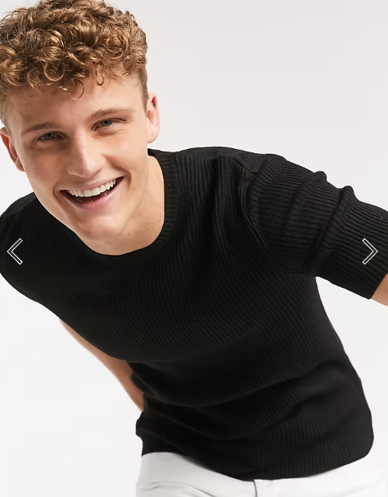 ASOS DESIGN knitted muscle fit ribbed t-shirt in black