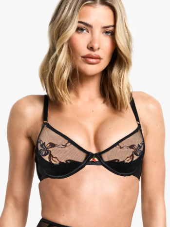 boohoo Cherry Trim Quarter Cup Plunge Bra