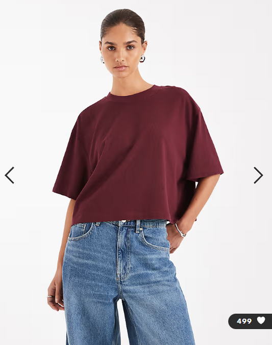 ASOS DESIGN textured jersey boxy crop t-shirt in burgundy