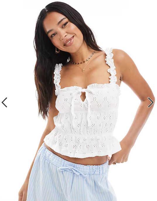 Miss Selfridge jersey broderie milkmaid top in white