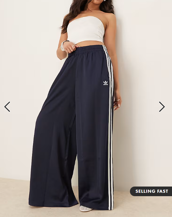 adidas Originals wide leg satin joggers in navy