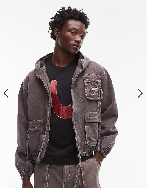 True Religion Big T hooded workwear jacket in brown wash