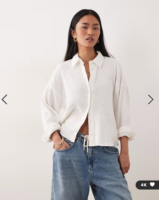 ASOS DESIGN cropped textured cotton shirt in ivory
