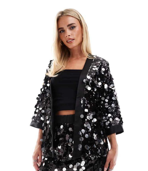 ASOS Design Disco Sequin Kimono in Black
