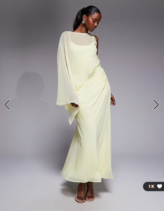 ASOS DESIGN asymmetric draped one batwing sleeve maxi dress in buttermilk