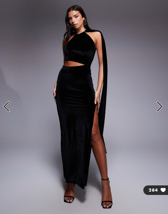 ASOS DESIGN halterneck velvet drape maxi dress with oversized gold-tone neck trim in black