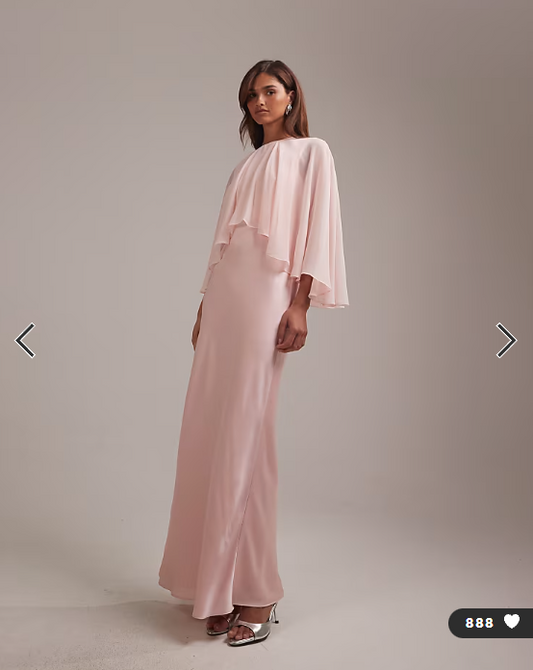 ASOS DESIGN bridesmaids sheer chiffon cape overlay with bias cut satin dress in pink