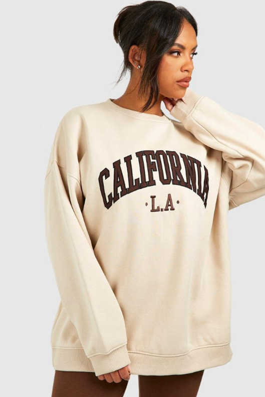 Boohoo Plus California Applique Oversized Sweatshirt - stone
