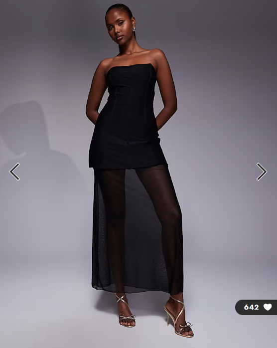 Kaiia exclusive structured bandeau contrast skirt sheer hem maxi dress in black