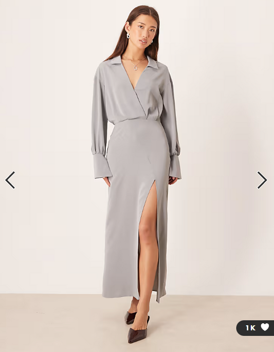 ASOS DESIGN draped shirt pencil midi skirt in grey