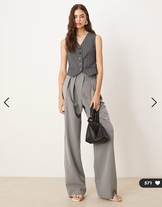 ASOS DESIGN Tall tailored wide leg trousers with pleat detail in grey
