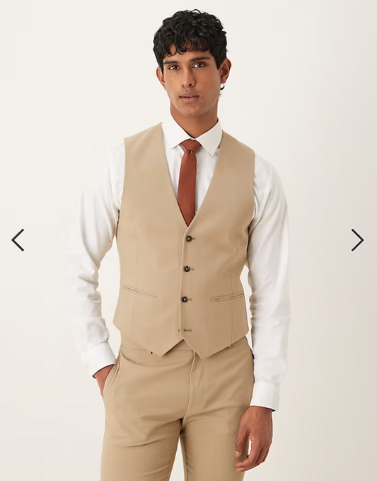 ASOS DESIGN skinny suit waistcoat in beige