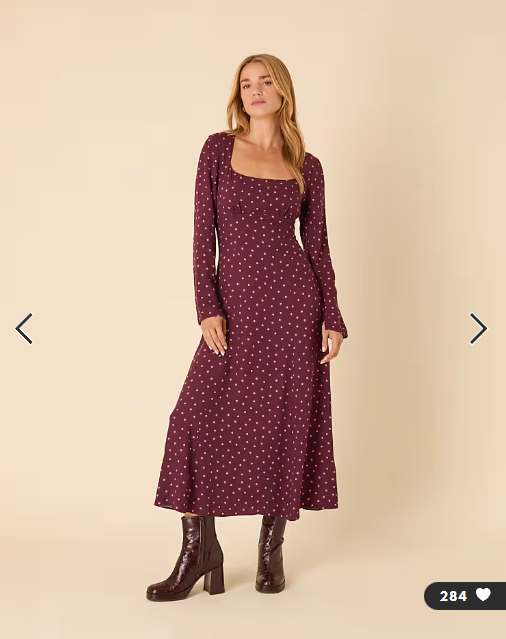 Nobody's Child Delilah square neck midi dress in plum polka dot