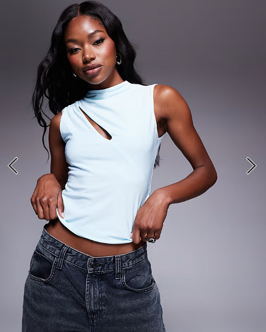 ASOS DESIGN slinky slash cut out top in pastel blue