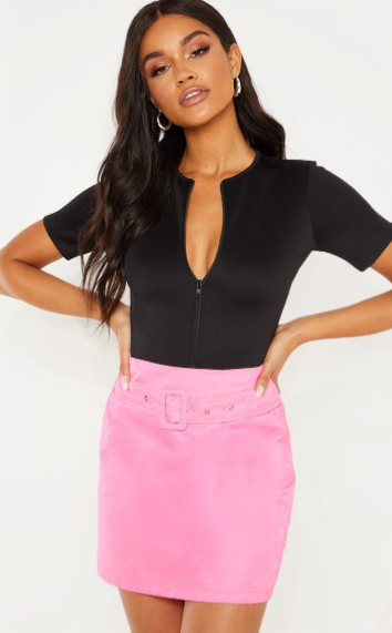 Black Neoprene Zip Up Short Sleeve Bodysuit