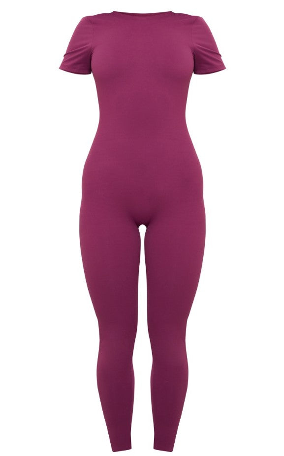 Plum Sculpt Short Sleeved Unitard