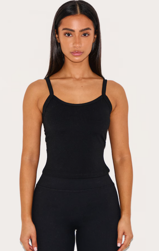 Petite Black Contour Sculpt Cami Strap Crop Top