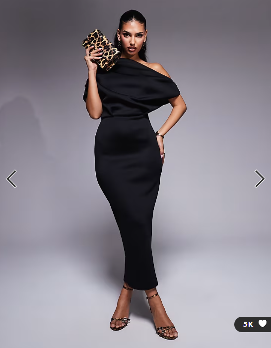 ASOS DESIGN dramatic neckline midi dress in black scuba-style fabric