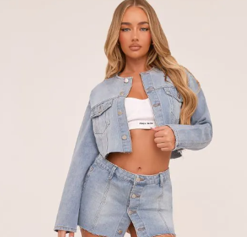 Denim Collarless Jacket