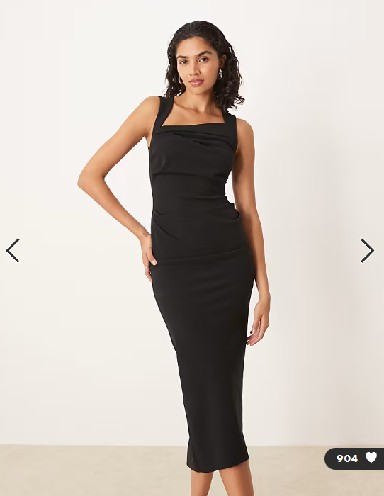ASOS DESIGN square neck midi dress in black