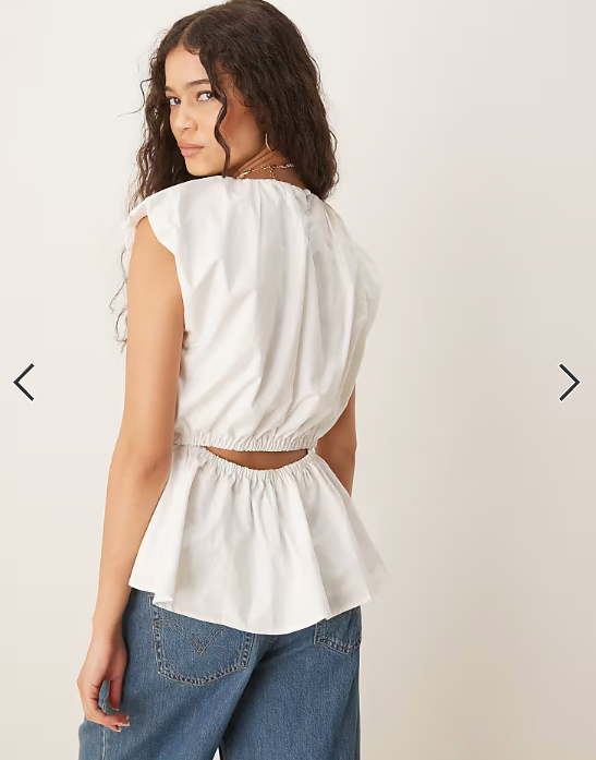 YAS exaggerated shoulder detail fitted poplin top in white