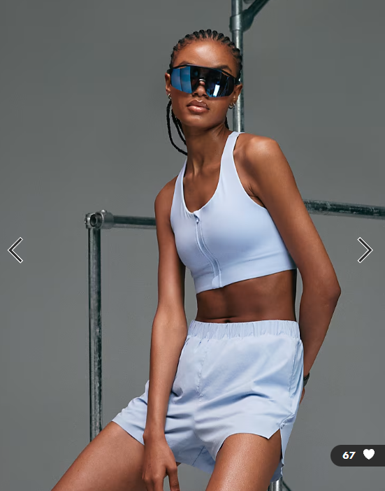 4505 Premium high impact zip front running sports bra with adjustable straps and reflective detail in sky blue