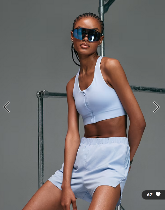 4505 Premium high impact zip front running sports bra with adjustable straps and reflective detail in sky blue