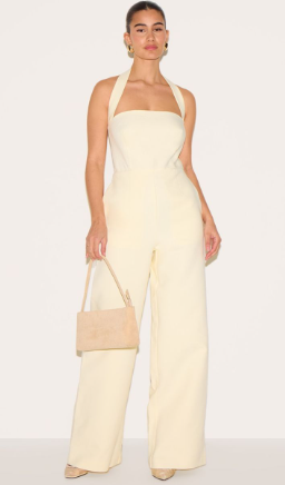 Butter Yellow Premium woven Halterneck Straight Leg jumpsuit