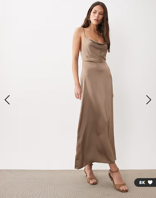Vila satin cowl neck cami maxi dress in taupe