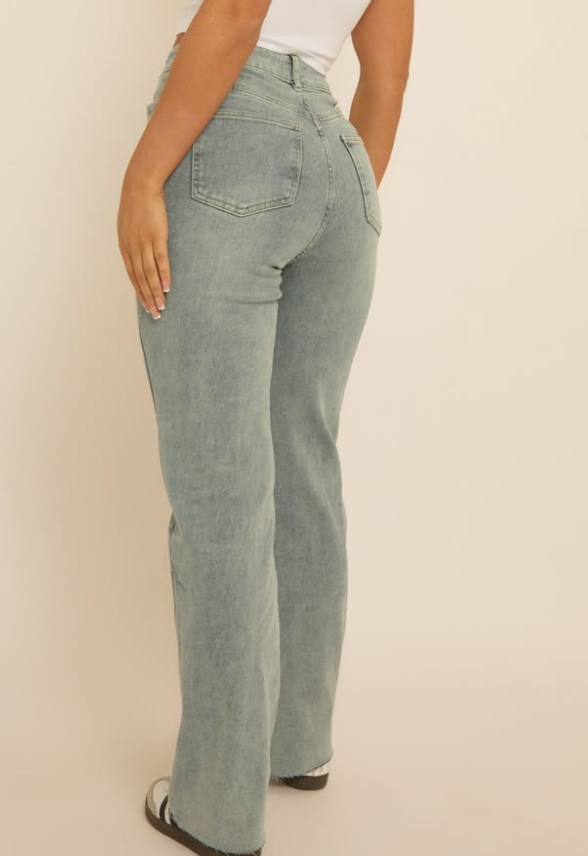 Vs Miss - VINTAGE LIGHT BLUE WASHED STRETCH STRAIGHT LEG FRAYED HEM JEANS
