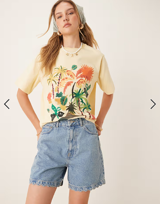 ASOS DESIGN denim short with scallop edge detail in mid blue