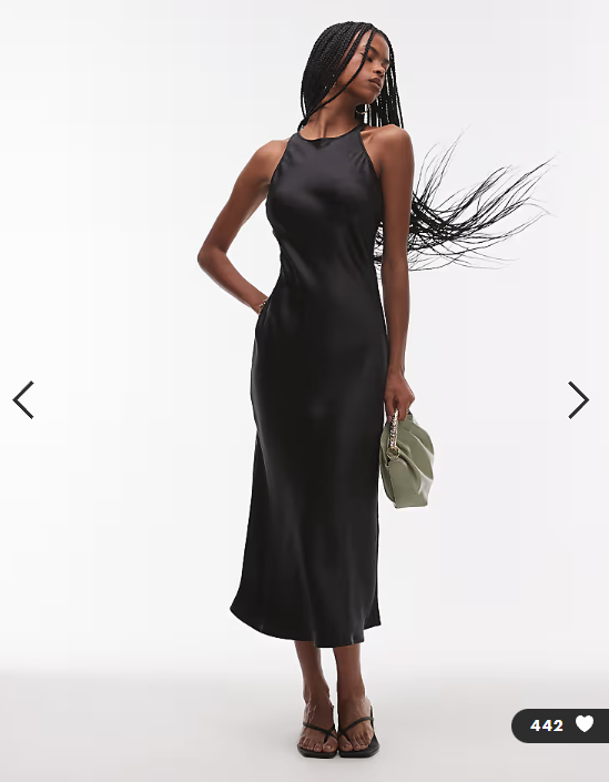 & Other Stories bias cut satin midi dress in black