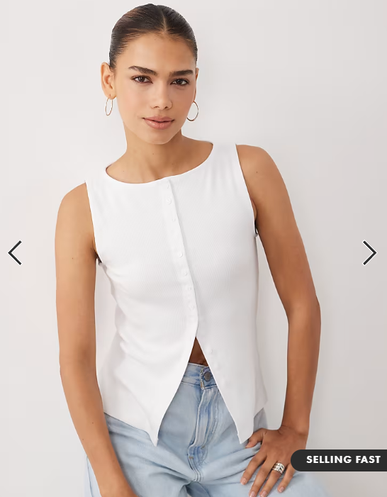 New Look boat neck button through tank top in white