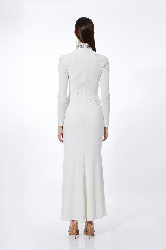 Ivory Petite Embellished Jersey Crepe Maxi Dress