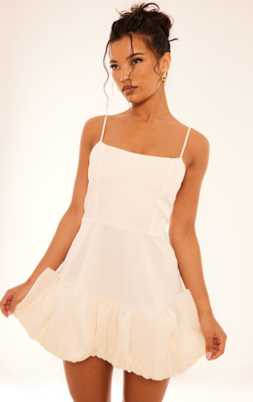 Cream Strappy Frill Hem Bodycon Dress