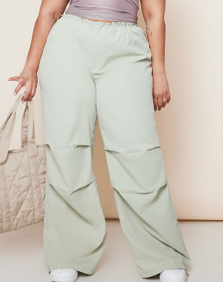 Plus Sage Green Woven Toggle Detail Wide Leg Trouser