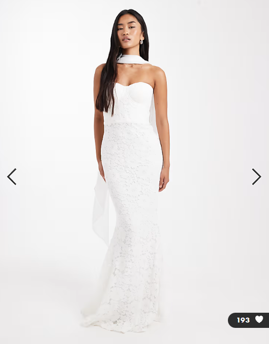 Asos - Six Stories Bridal lace bandeau scarf neck maxi dress in white