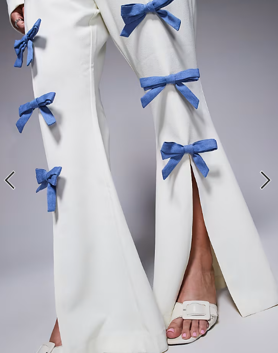 ASOS LUXE Curve co-ord tailored trouser with denim bows in cream