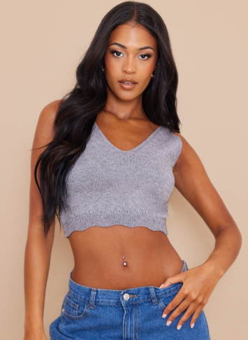 Tall Grey Marl Knitted Crochet Detail Crop Top