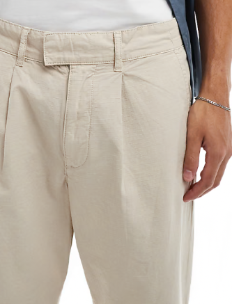Selected loose fit turn up trousers in stone