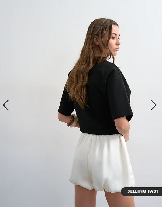 Topshop satin bubble shorts in ivory