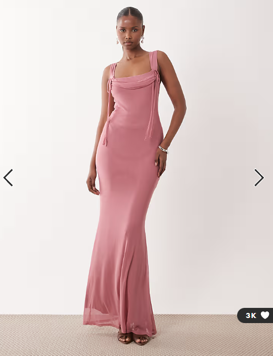ASOS DESIGN square neck cowl maxi dress with tie neck detail in rose pink