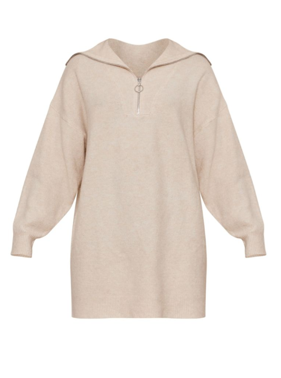 Plt- Oatmeal Luxe Knit Half Zip Jumper Dress