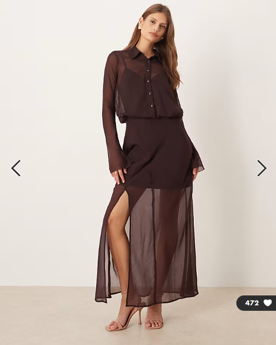 ASOS DESIGN sheer midi shirt dress in chocolate
