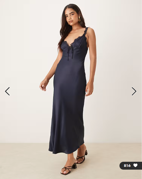 ASOS DESIGN lace trim satin slip maxi dress in navy